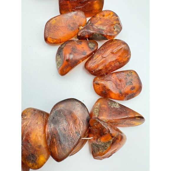 Antique Baltic Amber Cognac X Large Nuggets 30” Necklace Natural Raw 223g .925 - Picture 10 of 16